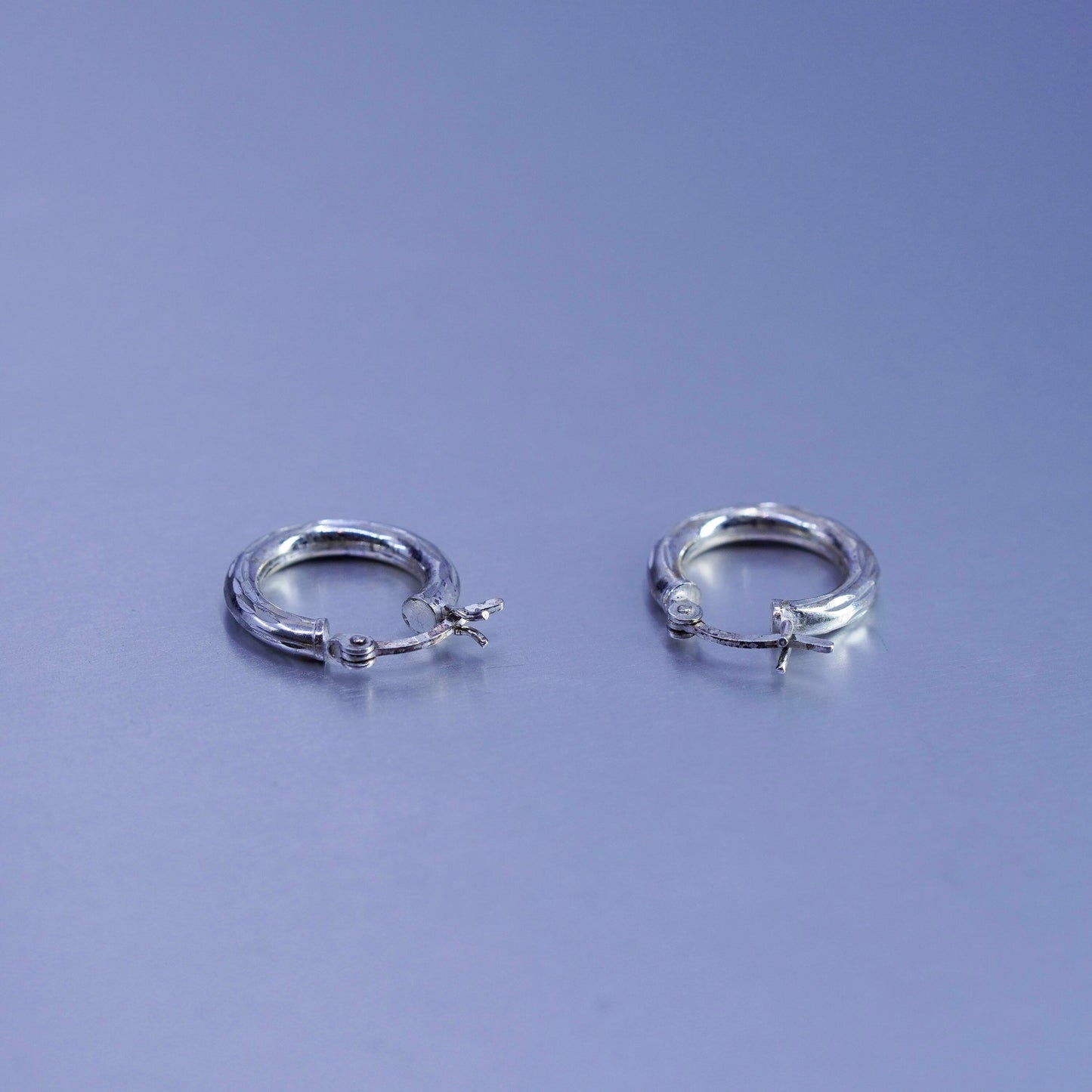 0.5”, vintage Sterling silver handmade earrings, textured 925 hoops