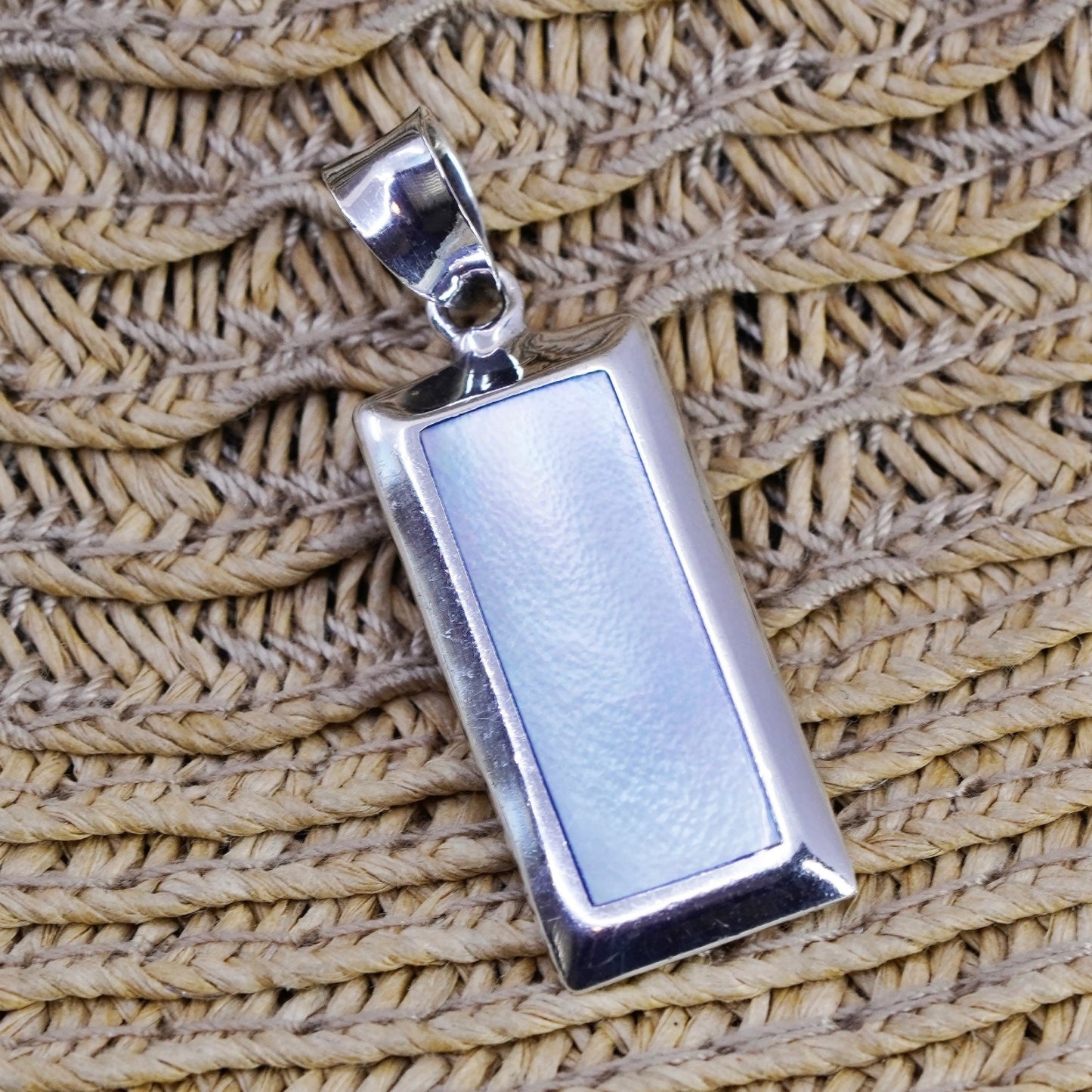 Vintage Sterling 925 silver handmade pendant with mother of pearl inlay