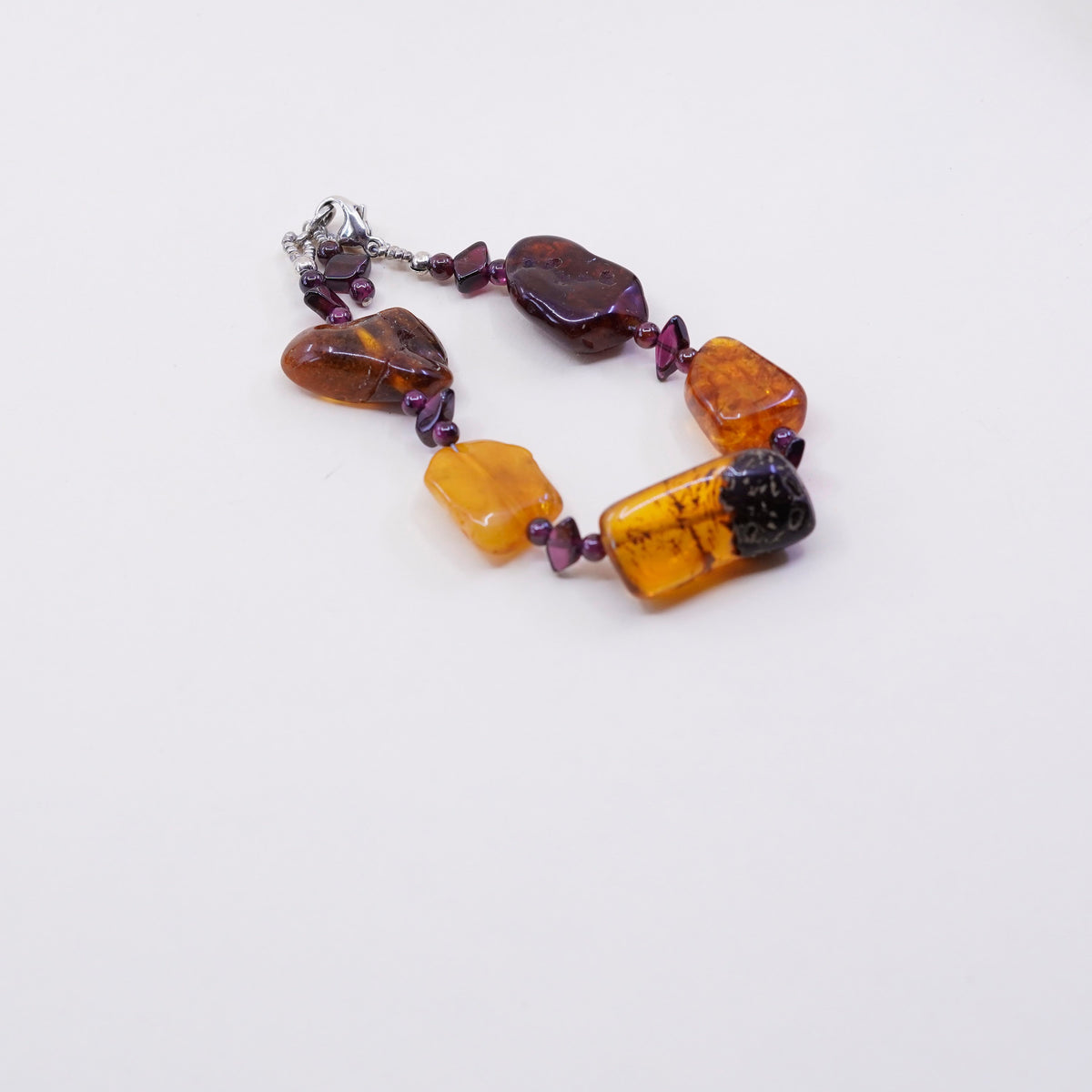 6.5”, Vintage sterling 925 silver handmade bracelet with honey amber nugget