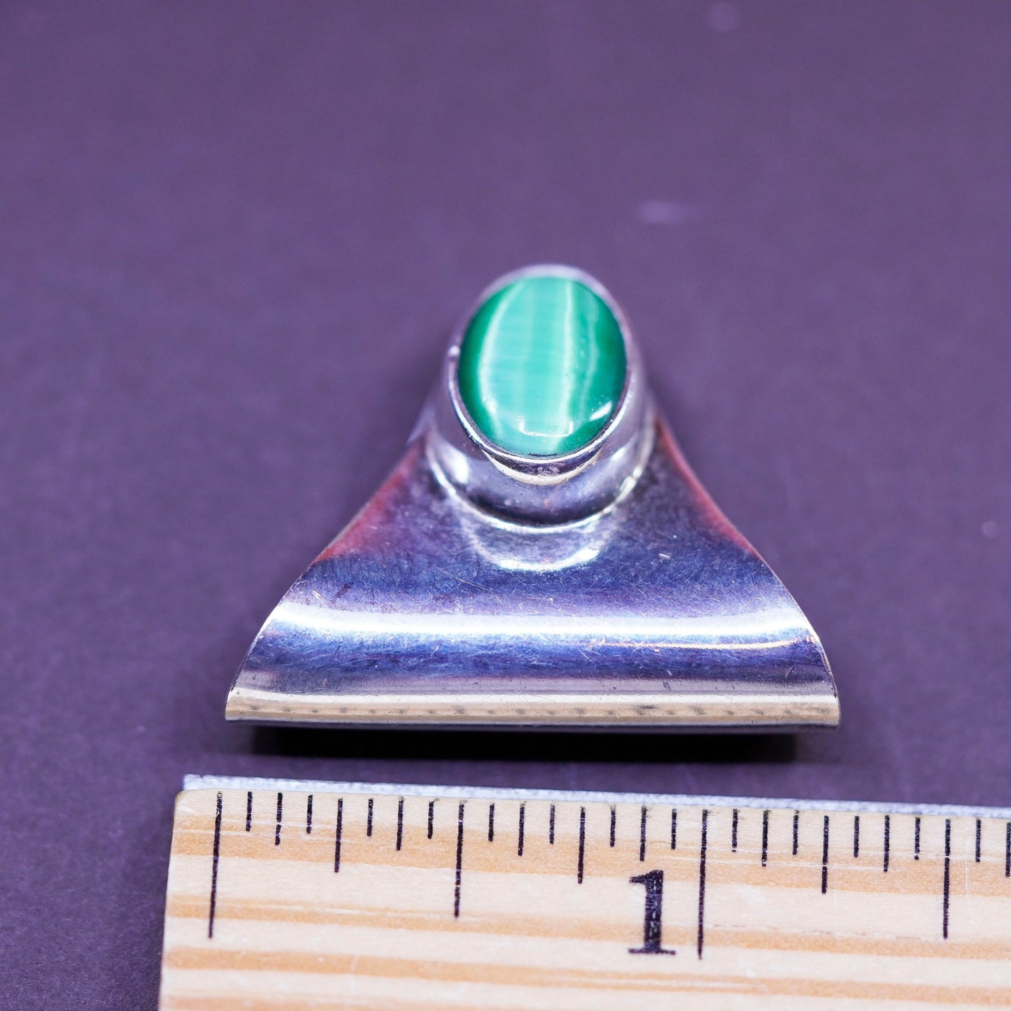 Vintage Sterling silver handmade 925 slide pendant with green cats eye