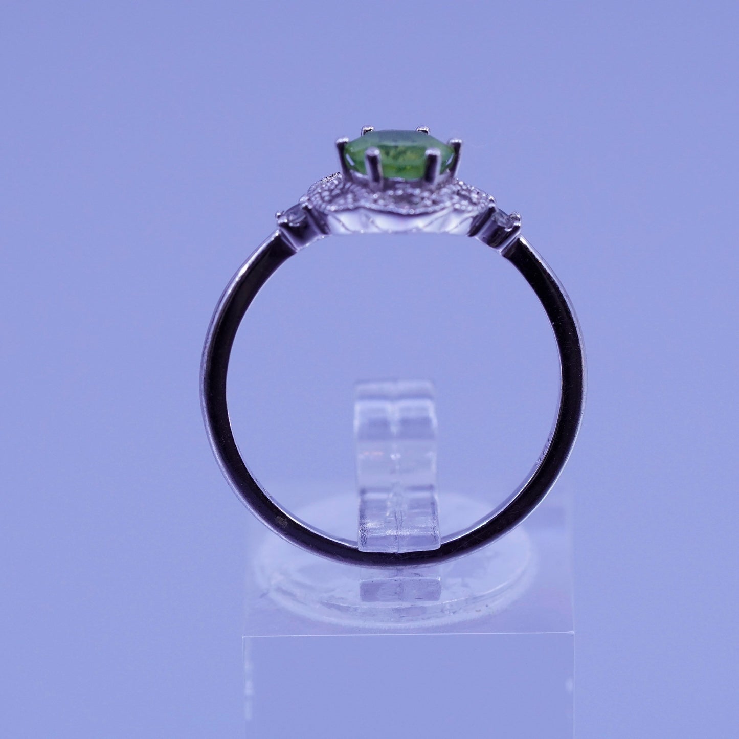 Size 9.25, vintage Sterling 925 silver handmade ring with peridot and diamond