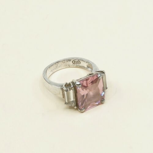 Sz 5.25, Vtg Sterling Silver Handmade Ring, 925 Silver W pink Cz, Stamped 925