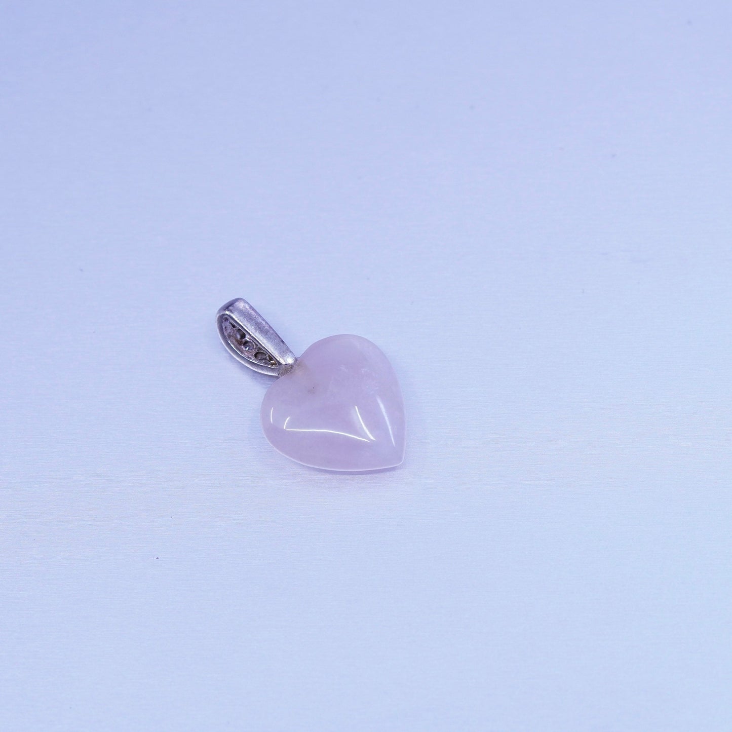 antique sterling 925 silver pendant with heart rose quartz and Cz