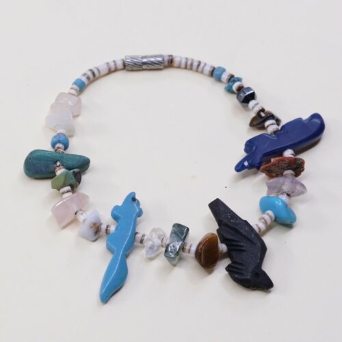 6.25”, Vtg Handmade Southwestern Bracelet, Bead Chain W/ Turquoise Bird