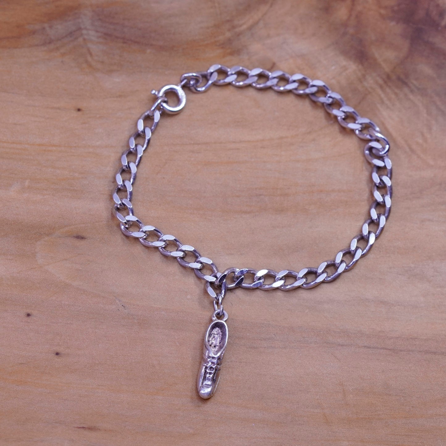 7”, vintage Sterling silver handmade double curb chain, 925 bracelet shoe charm