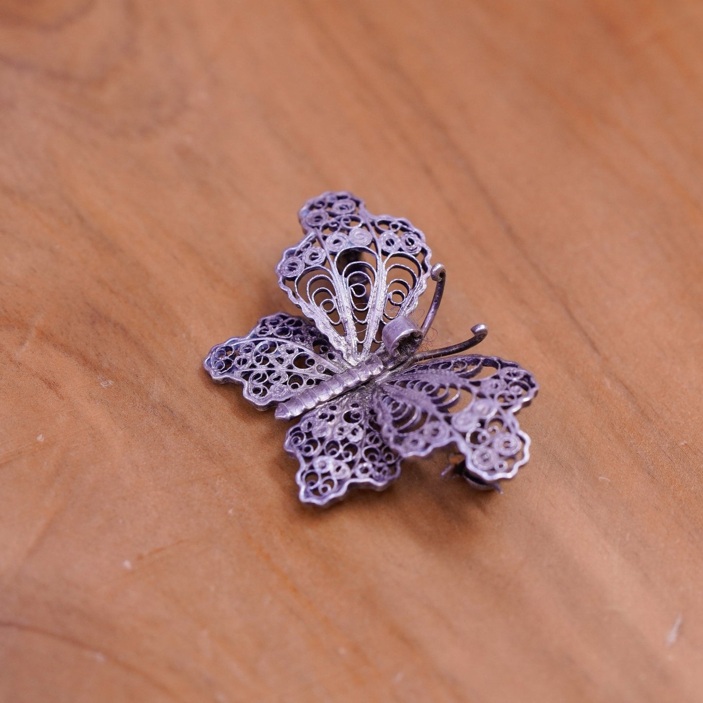 Vintage handmade sterling 925 silver filigree butterfly brooch