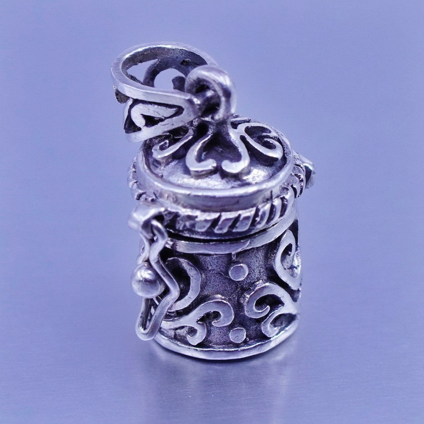 Antique Sterling silver handmade charm, textured 925 prayer locket pendant