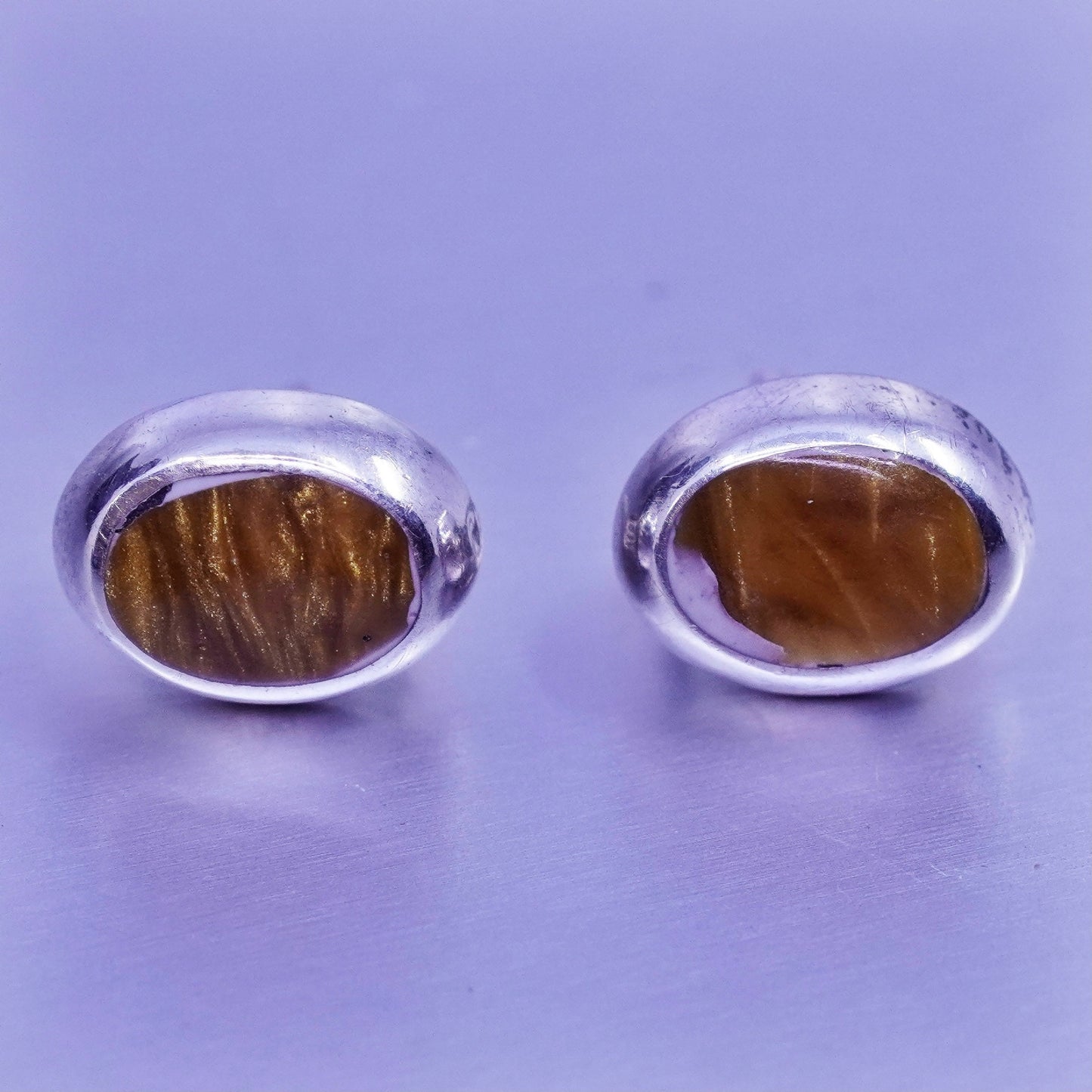 Vintage Sterling 925 silver earrings, studs with goldstone