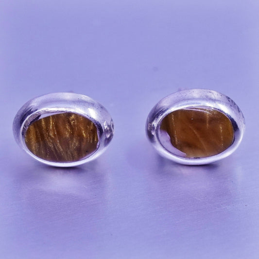 Vintage Sterling 925 silver earrings, studs with goldstone