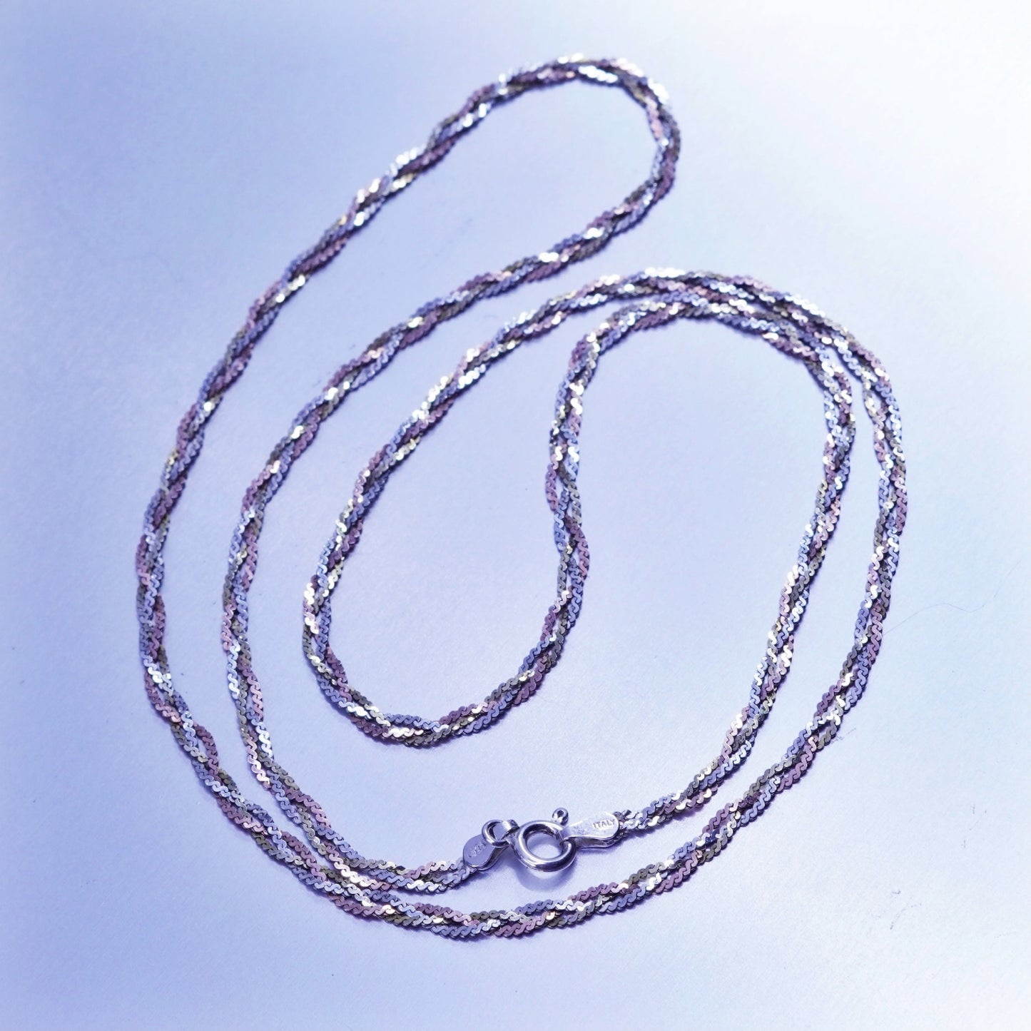 24” 3mm, vintage Italy two tone Sterling 925 silver twisted s chain necklace