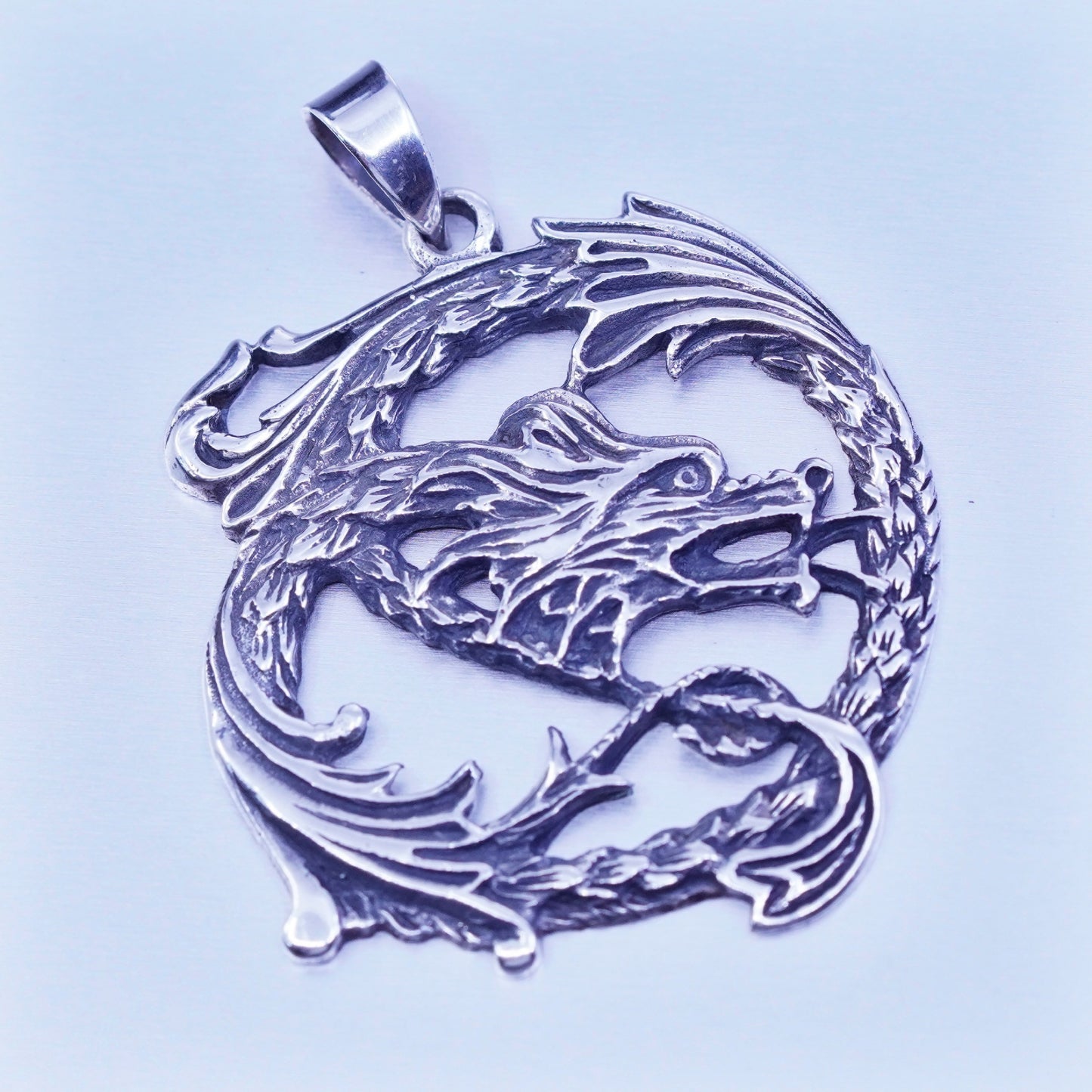 Antique Sterling silver handmade textured 925 dragon