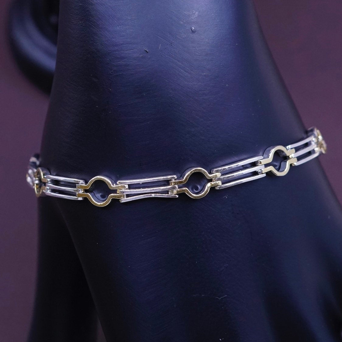 7", two Tone modern Sterling silver handmade tennis bracelet, 925 chain