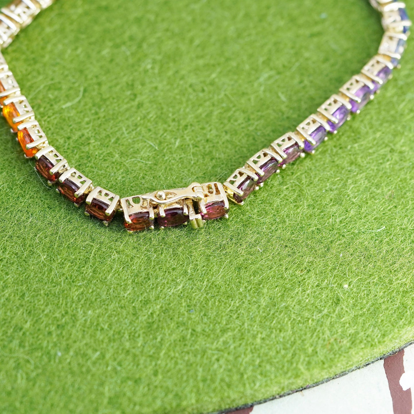 8.25”, vermeil gold sterling silver tennis bracelet, 925 chain peridot ruby