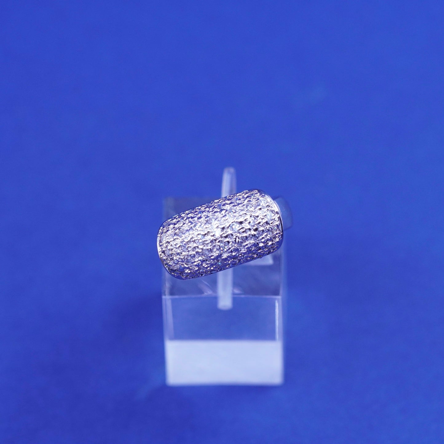 Size 7, vintage sterling silver ring with cluster Cz, statement band