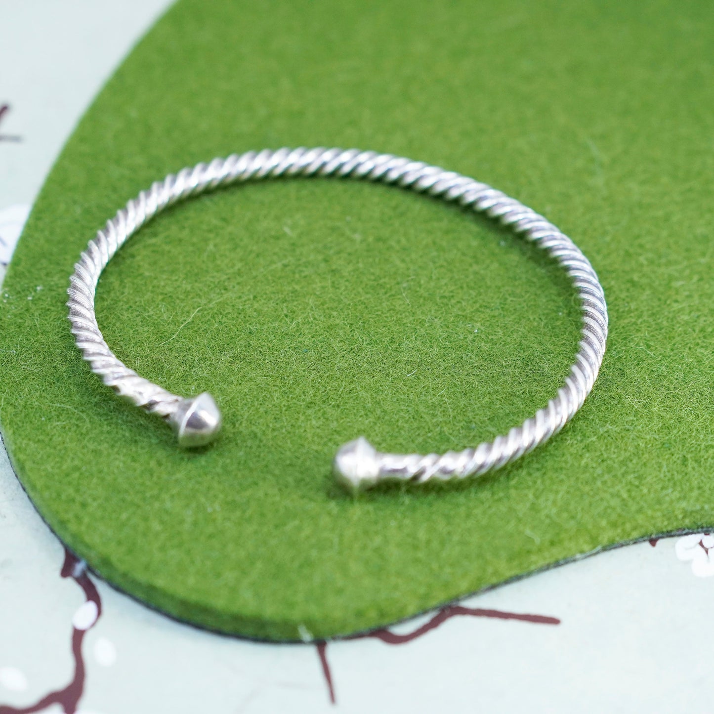 7.5”, Sterling silver bracelet, modern twisted handmade 925 cuff with beads