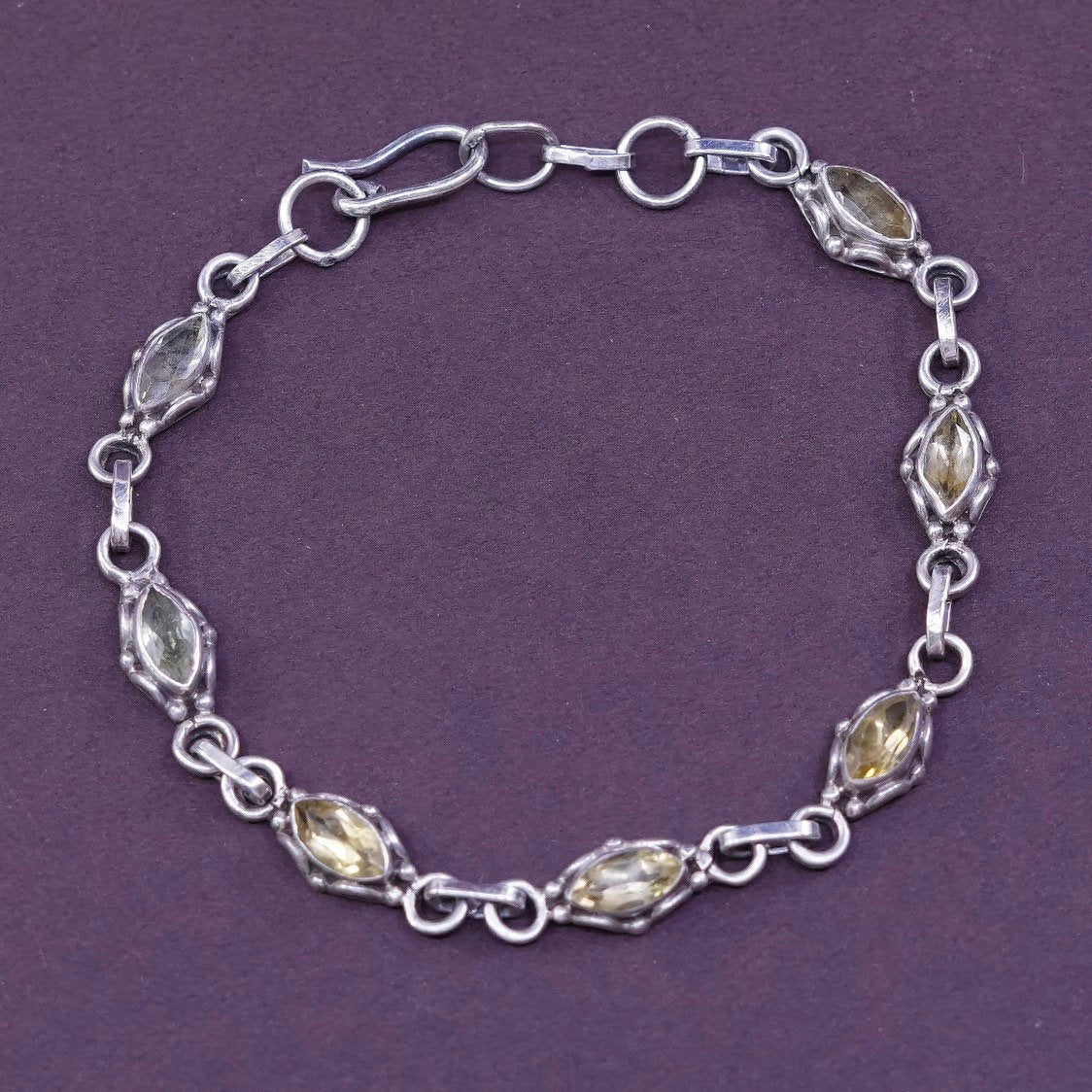7", Sterling silver Handmade bracelet, 925 w/ Marquise citrine