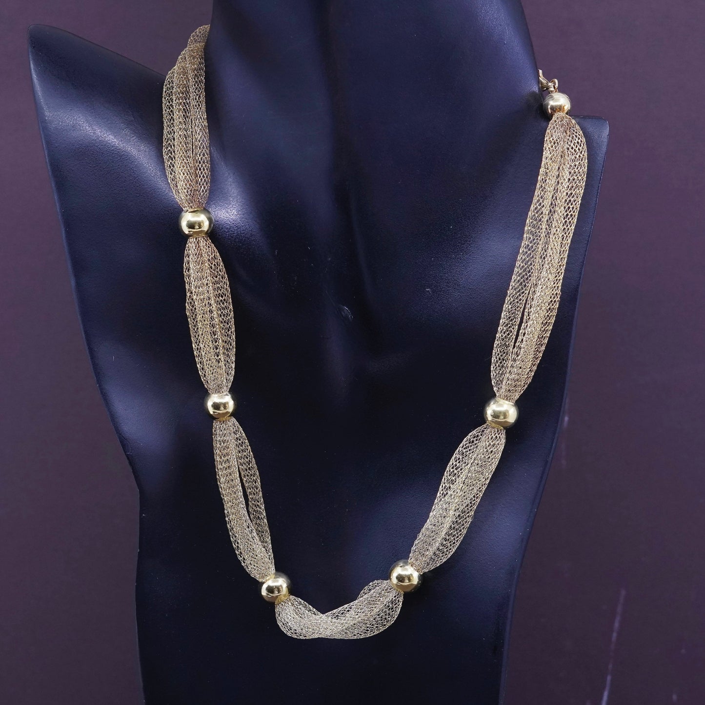 18+2”, vintage italy Sterling silver mesh chain with bead, vermeil gold over