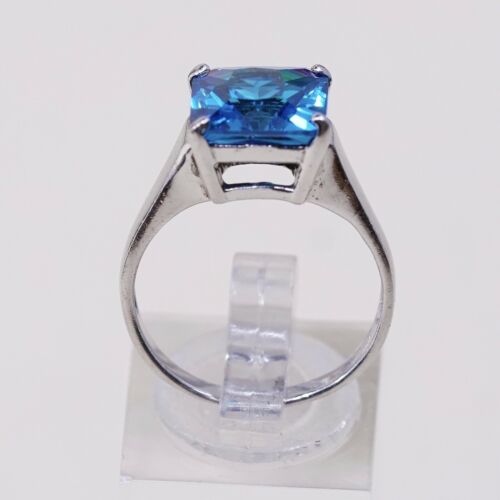 Sz 8, Sterling Silver Ring, 925 Silver Engagement Ring W/ blue Swarovski Crystal