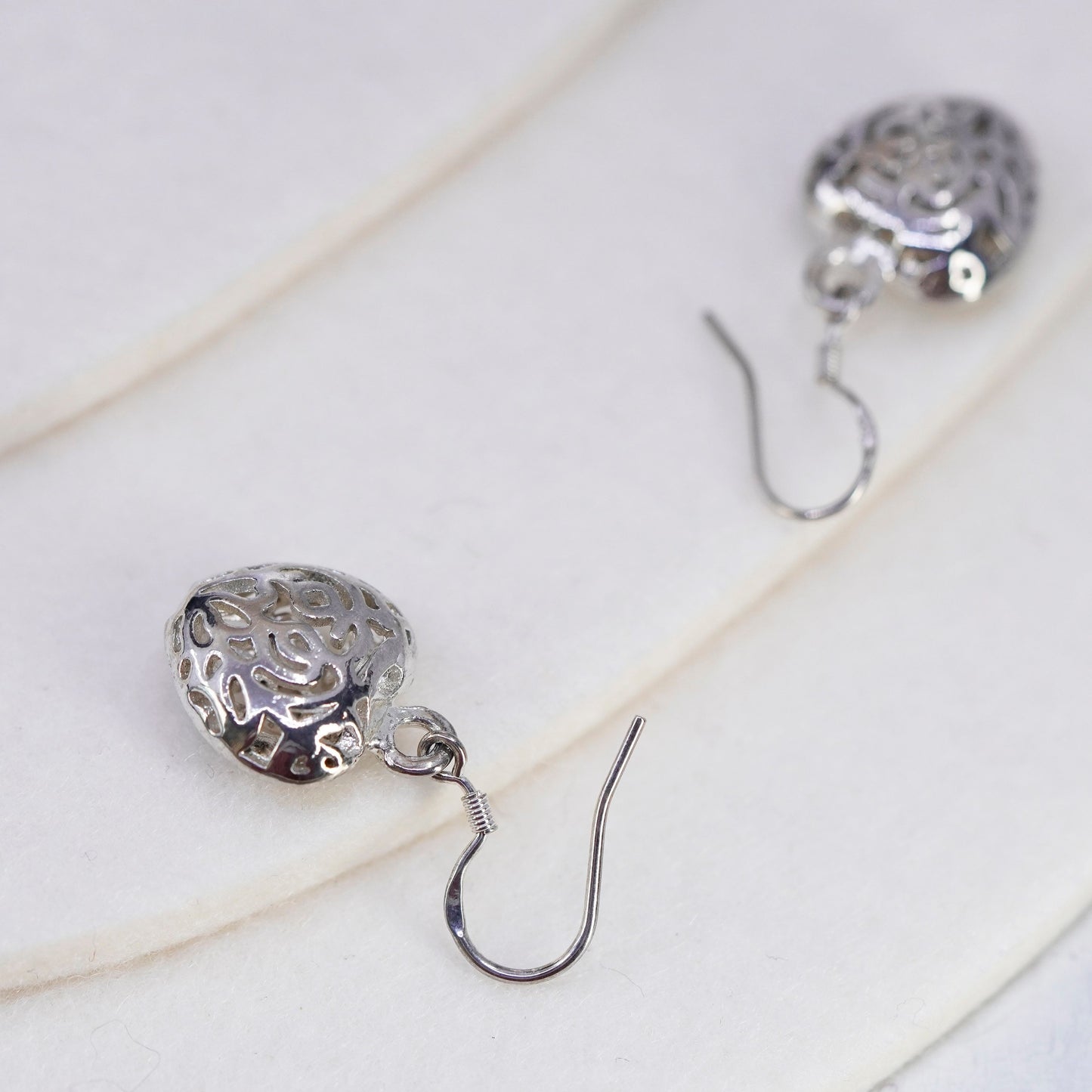 Vintage Sterling 925 silver filigree heart earrings