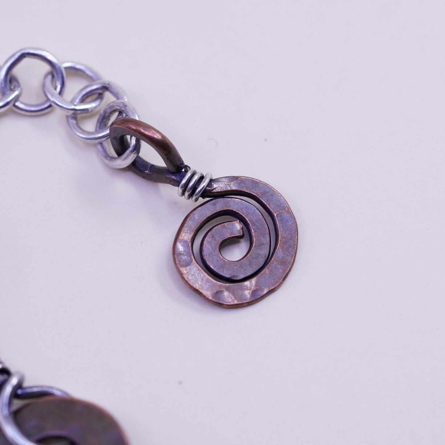 6.25”, Vintage sterling 925 silver bracelet with copper disc