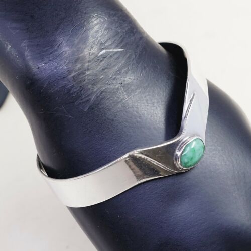 6.75”, Vtg Sterling 925 Silver Handmade Cuff, Southwestern Bracelet W/ Jade