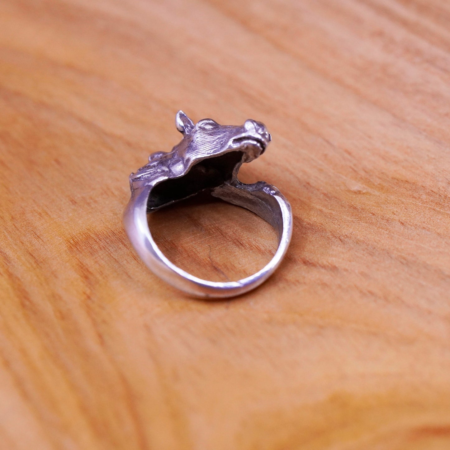 Size 4.5, vtg Gorham sterling silver handmade ring, 925 horses Portrait ring