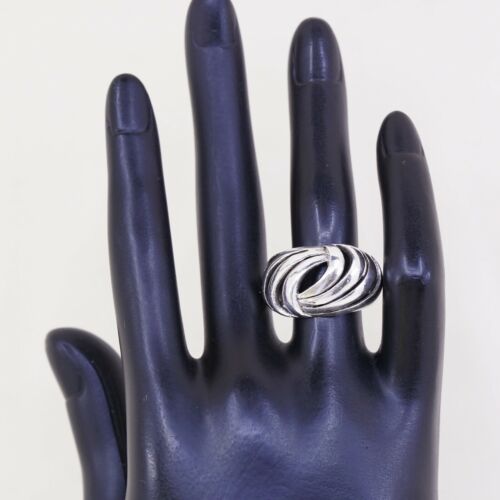 Size 6.75, Vtg Sterling Silver Handmade Ribbed Ring 925 Silver Swirl Band