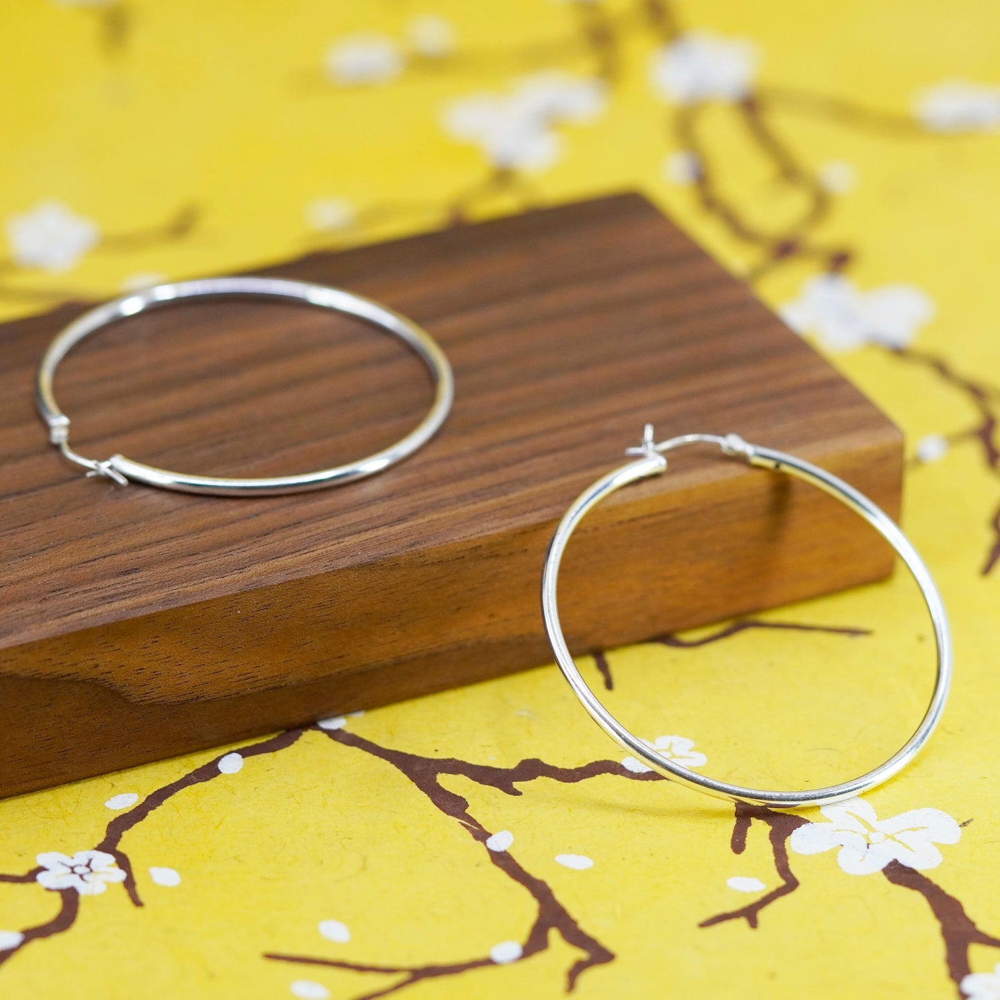 1.75”, vintage Sterling silver handmade earrings, 925 silver hoops