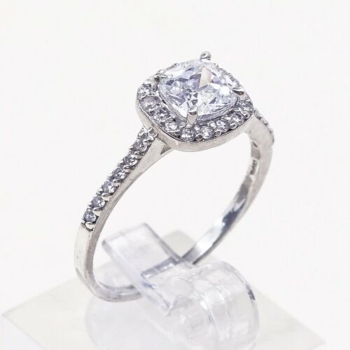 Sz 8.25, Vtg Sterling silver Engagement ring, 925 silver band W/ CZ