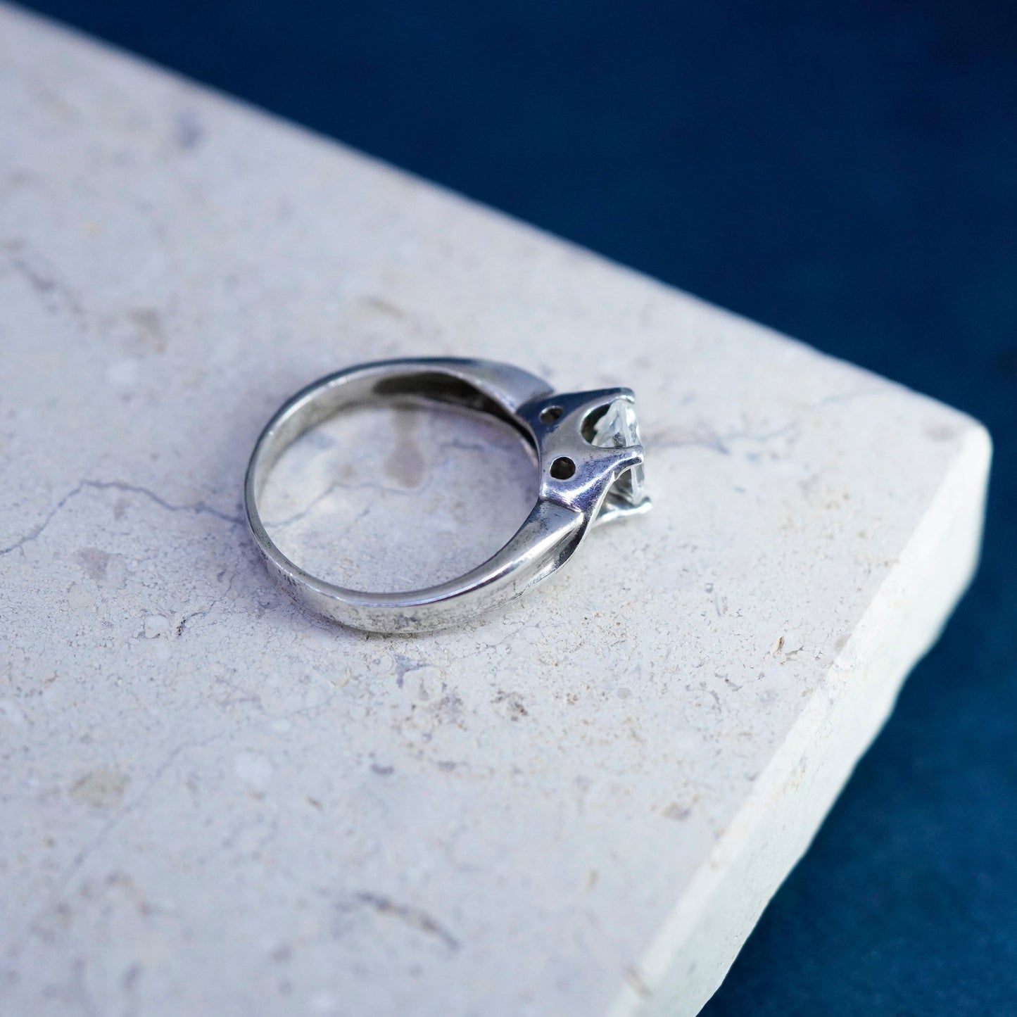 Size 9, vintage Sterling 925 silver handmade engagement ring with cz