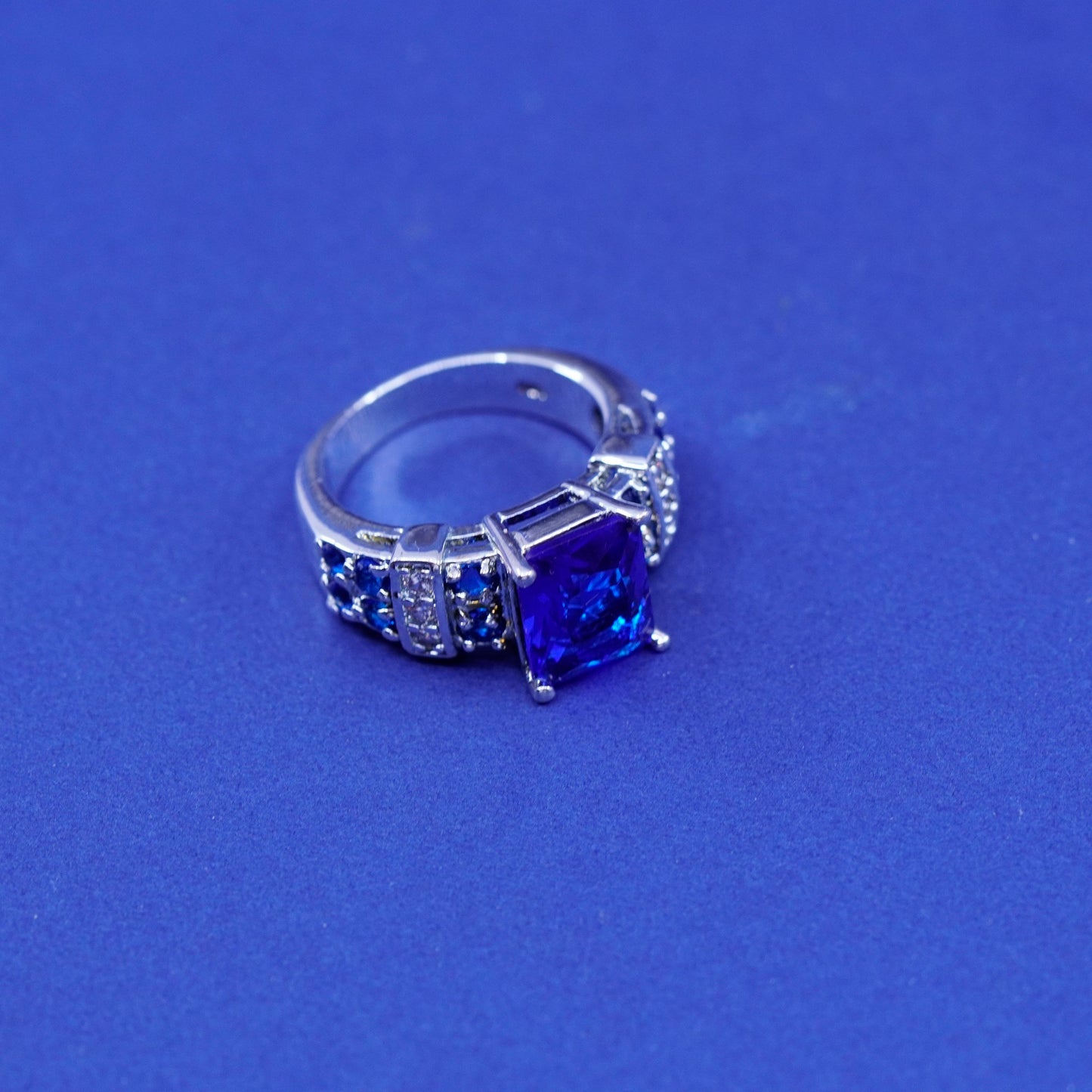 Size 6.25, vintage Sterling 925 silver engagement ring with topaz and clear cz