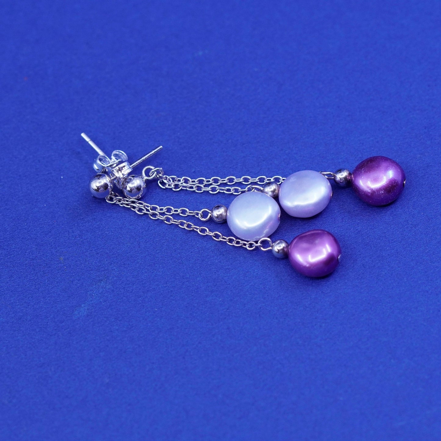 Sterling silver handmade earrings, 925 fringe with red and white pearl drops