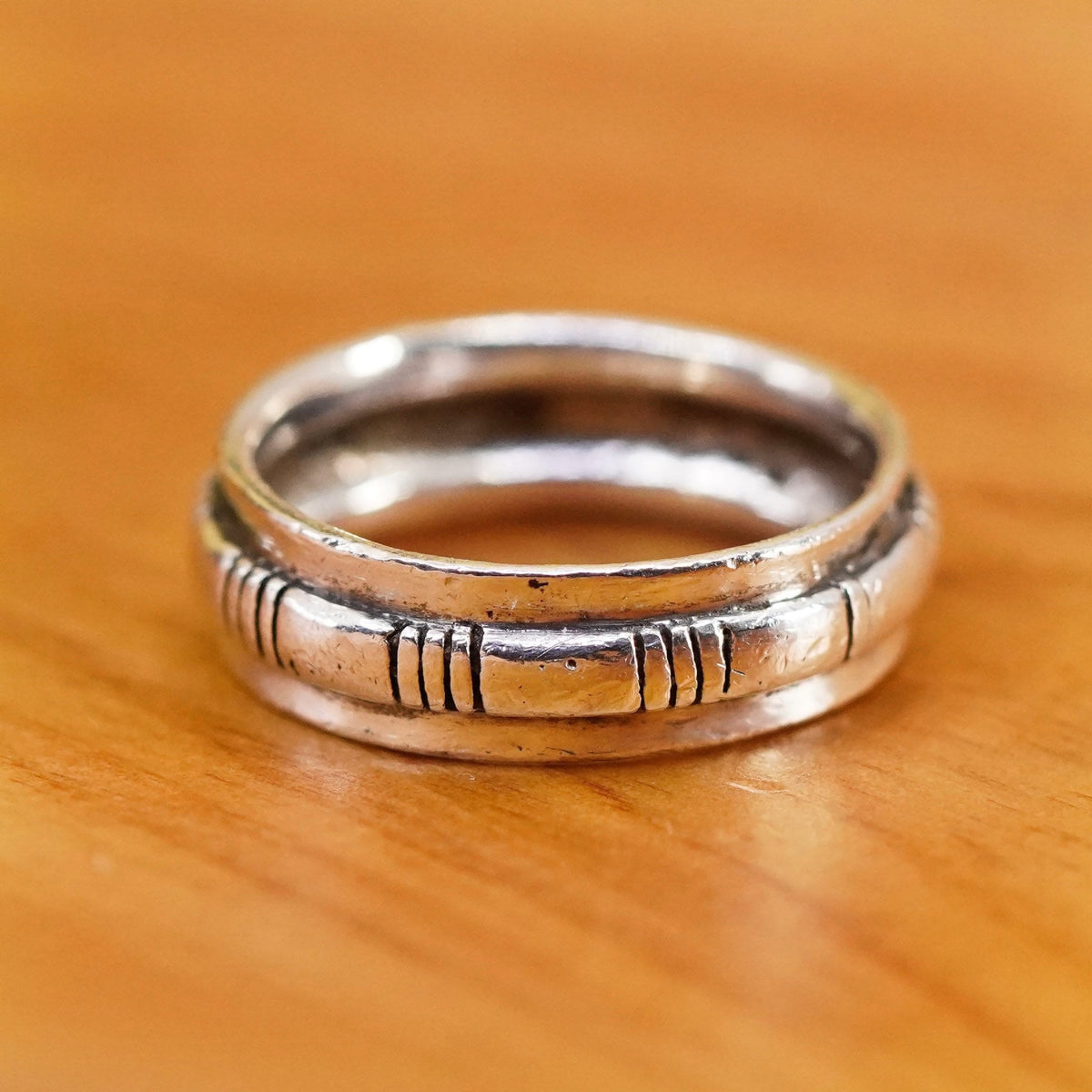Size 5, Sterling silver handmade ring, 925 ribbed band, modernist, minimalist