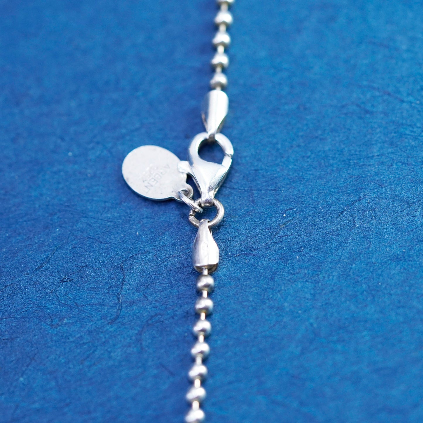 17”, vintage Clio Blue Sterling silver handmade necklace, 925 beads chain