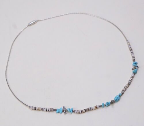 SOUTHWEST STYLE NECKLACE WITH SMALL TURQUOISE STONES AND SHELL BEADS (HEISHI)