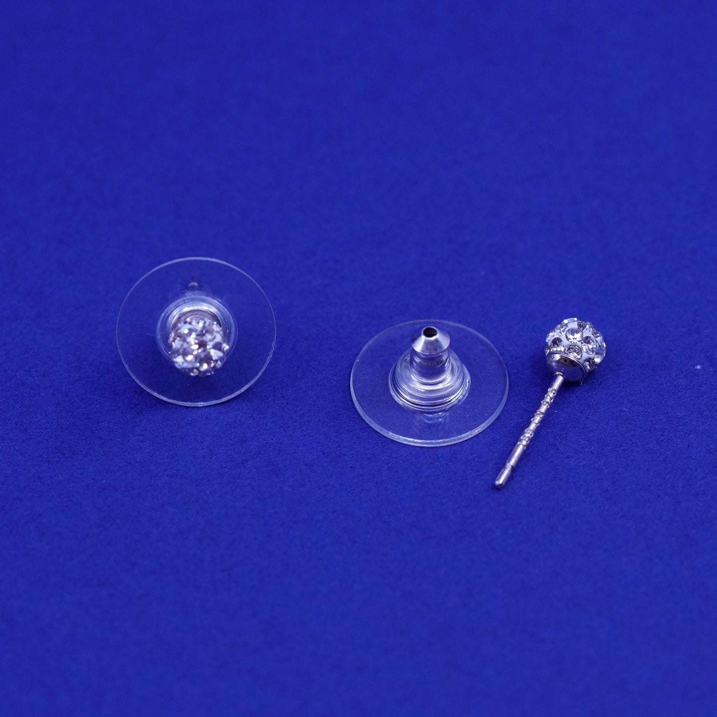 4mm, Vintage sterling silver handmade earrings, round 925 studs with cluster CZ