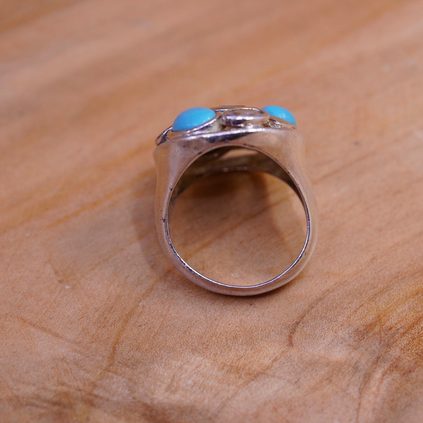Size 5.75, vintage Native American Sterling silver handmade ring turquoise cz