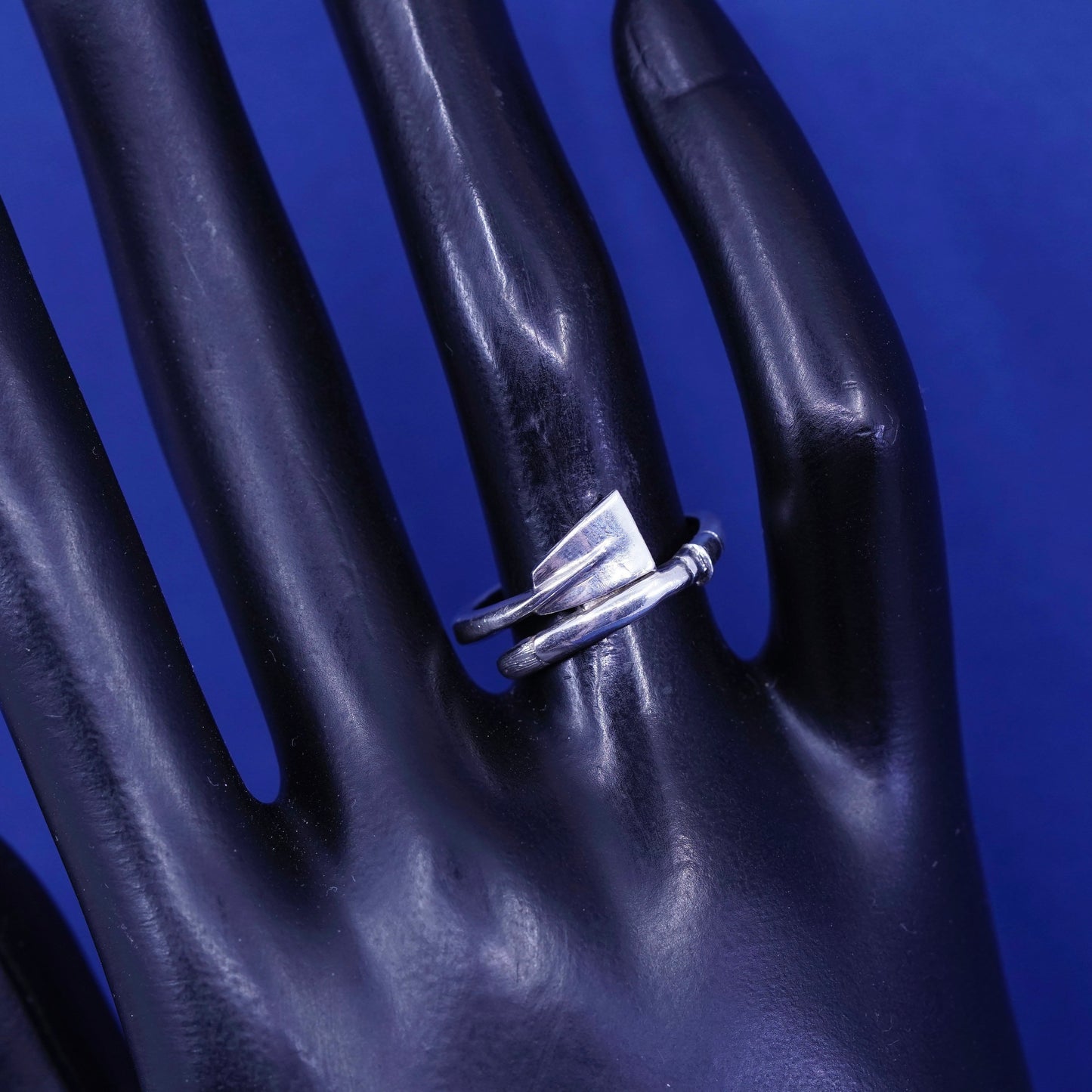 Size 7, Sterling silver handmade shelve wrapped ring, modern 925 statement ring