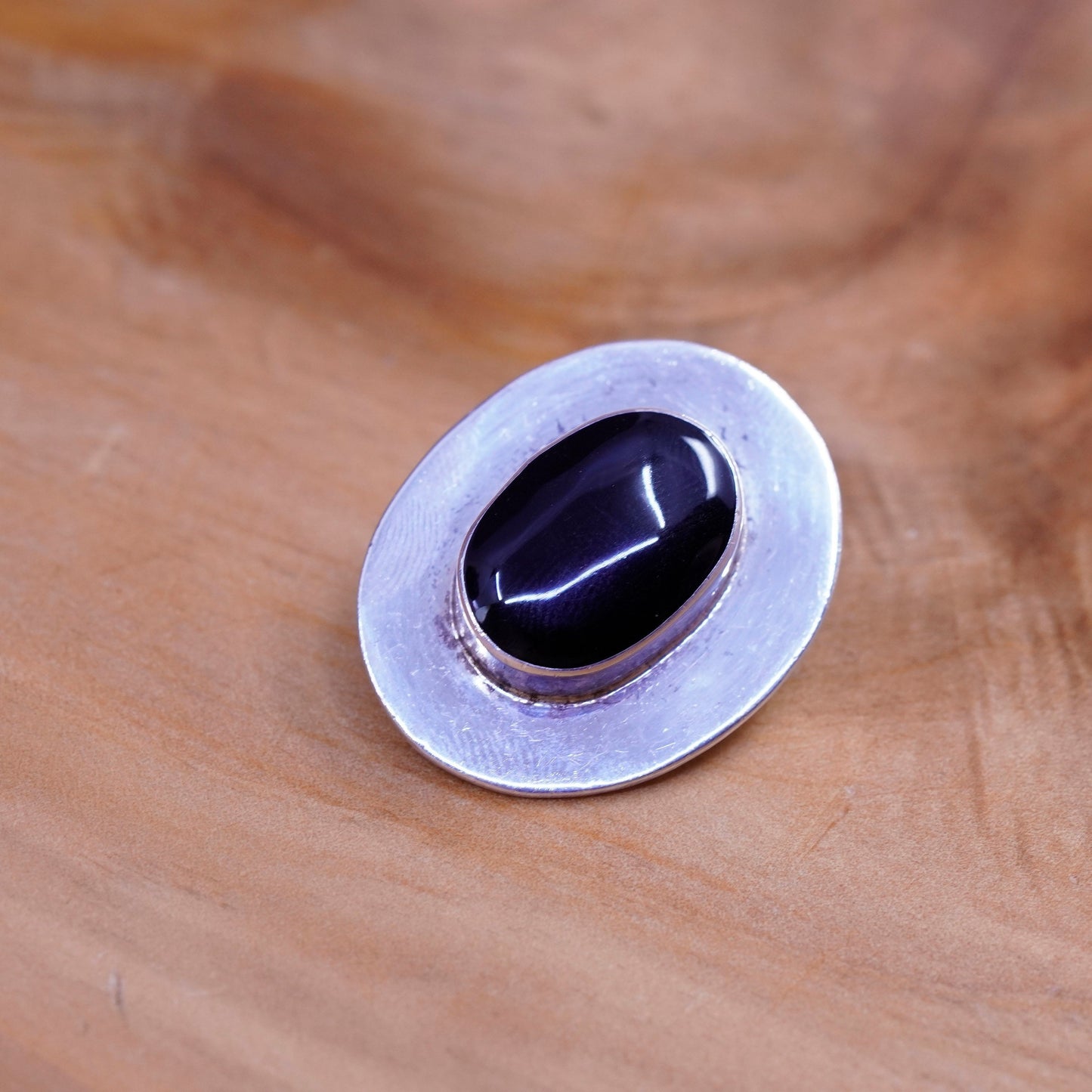 Mexico Sterling silver handmade earrings, 925 oval obsidian clip on