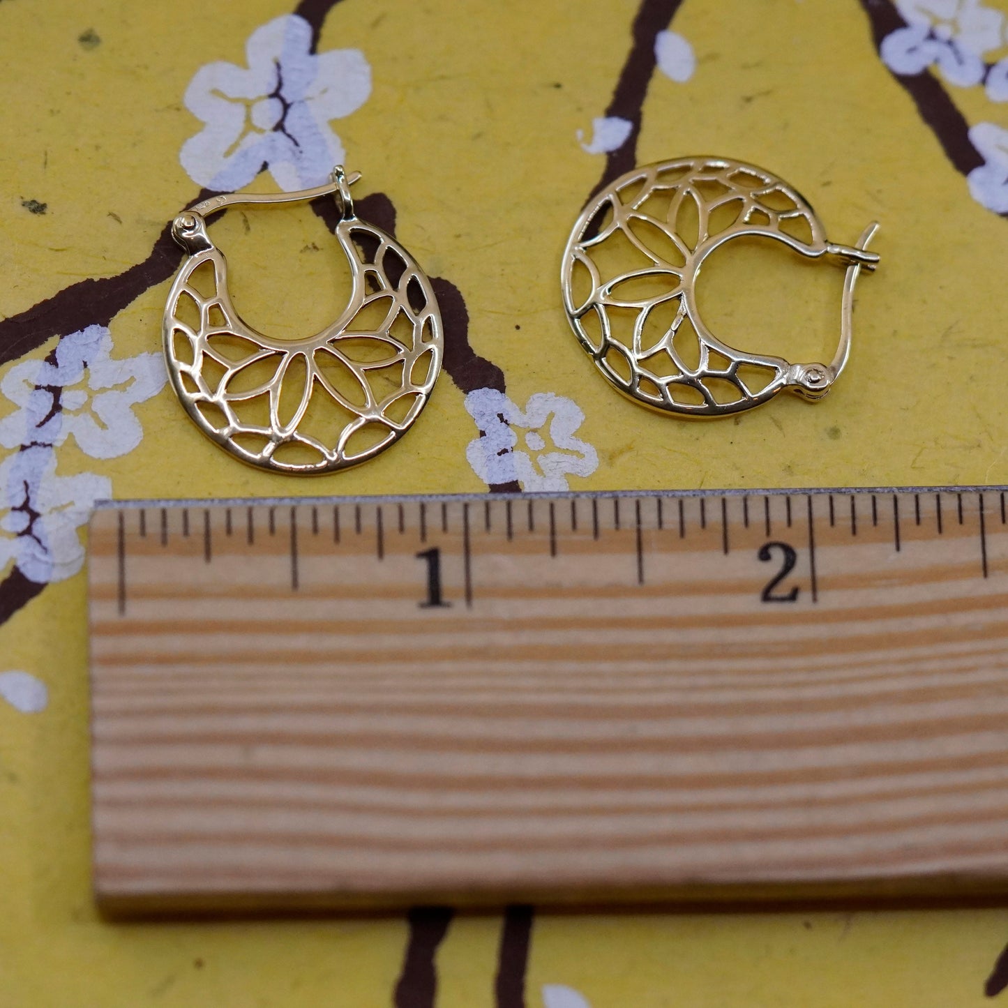0.75”, vermeil gold over Sterling silver handmade earrings, filigree 925 hoops