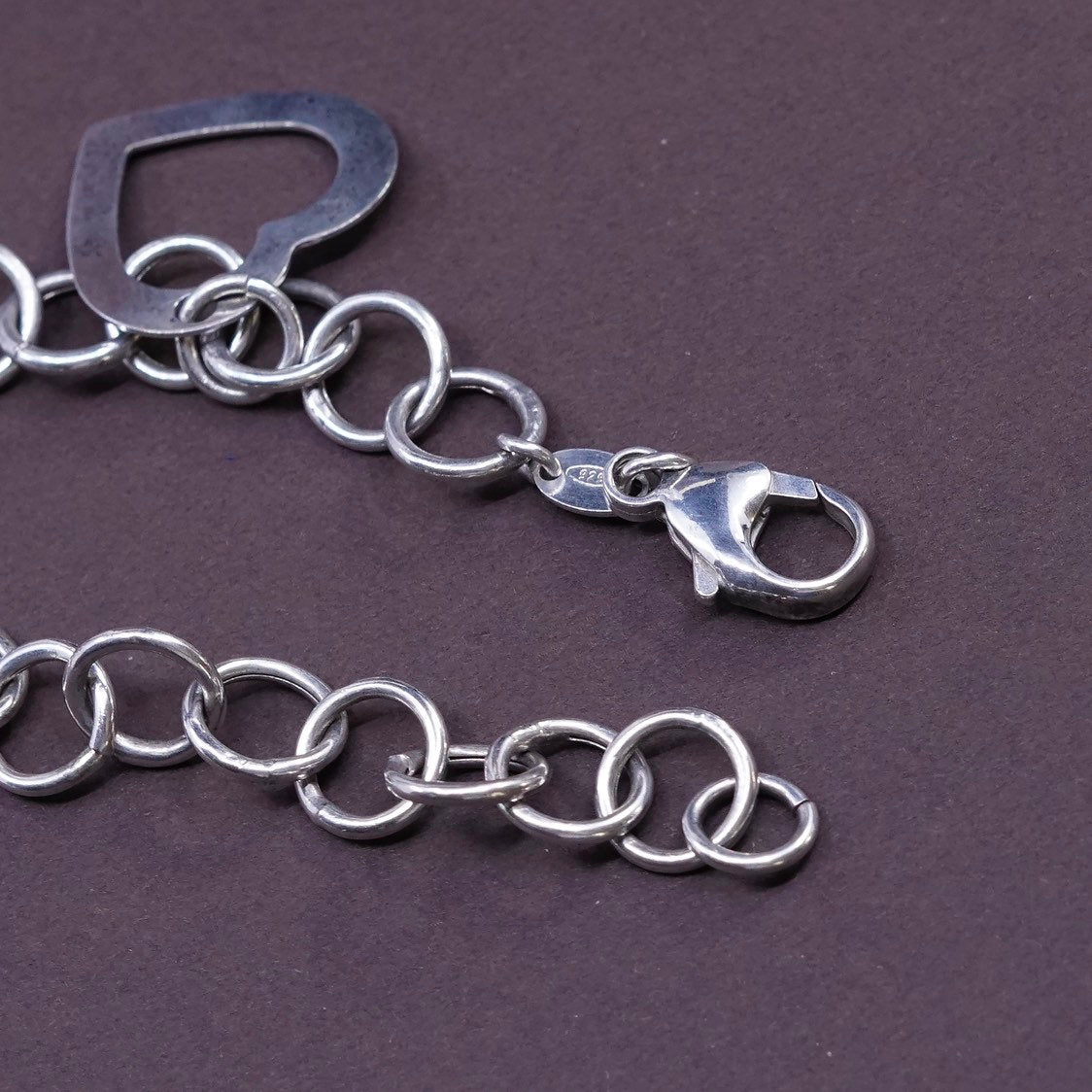 6.5”, Sterling silver handmade bracelet, 925 bold circle chain w/ heart charm