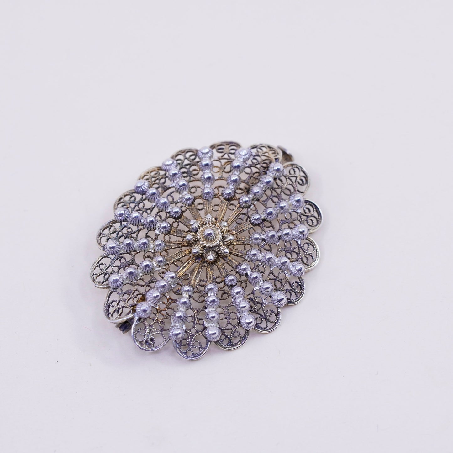 Germany Sterling silver handmade brooch, oval 800 filigree pin