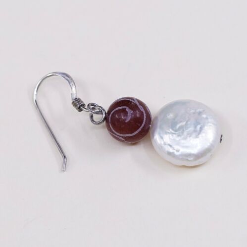 Vintage Southwestern handmade Sterling Silver Pearl Earrings w/ Orange Beads