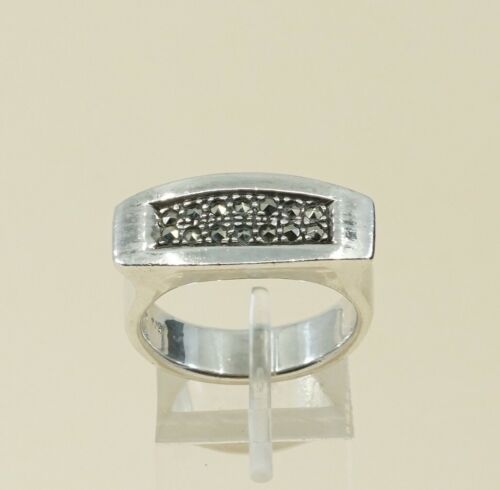 Sz 9, Vtg Sterling Silver Handmade Ring, 925 Silver Band marcasite inlay