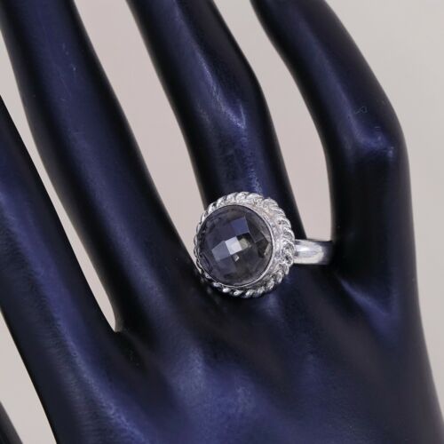 Sz 8.5, Sterling Silver Ring, 925 Silver Engagement Ring W/ Smoky Crystal