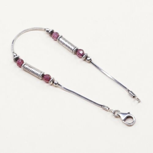 6.75”, Vtg Sterling Silver bracelet, Handmadd 925 Italy snake chain W/ Beads