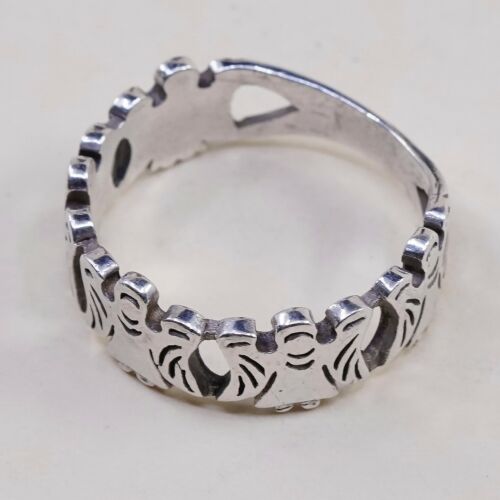 Size 9.25, Vtg Sterling Silver Handmade Hammered Statement Ring 925 Angel Band