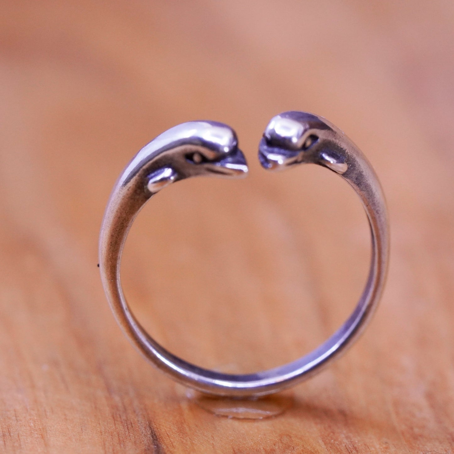 Size adjustable, vtg Sterling silver handmade ring, 925 wrap lover dolphin band