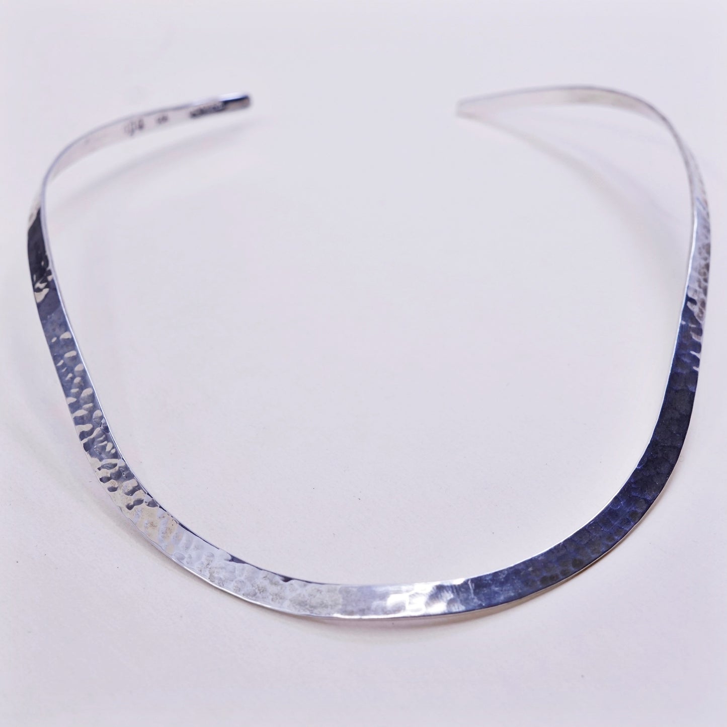 14”, mexico DDD sterling silver choker collar necklace, 925 hammered necklace
