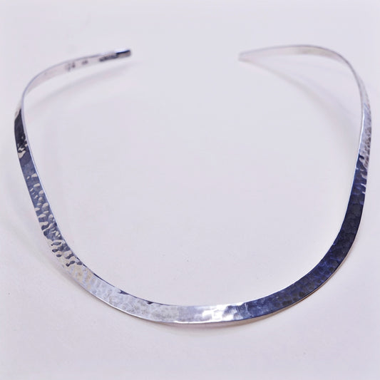 14”, mexico DDD sterling silver choker collar necklace, 925 hammered necklace